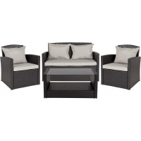 Flash Furniture JJ-S351-GG Aransas Series 4 Piece Black Patio Set with Gray Back Pillows and Seat Cushions 
