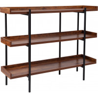 Flash Furniture JN-2542B3-GG Mayfair Rustic Wood Grain Finish Storage Shelf with Black Metal Frame 