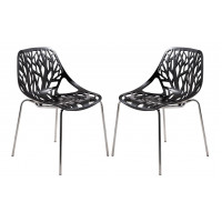 LeisureMod AC16BL2 Modern Asbury Dining Chair w/ Chromed Legs, Set of 2