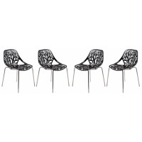 LeisureMod AC16BL4 Modern Asbury Dining Chair w/ Chromed Legs, Set of 4