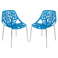 LeisureMod AC16BU2 Modern Asbury Dining Chair w/ Chromed Legs, Set of 2