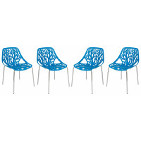 LeisureMod AC16BU4 Modern Asbury Dining Chair w/ Chromed Legs, Set of 4