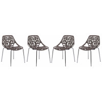 LeisureMod AC16TP4 Modern Asbury Dining Chair w/ Chromed Legs, Set of 4