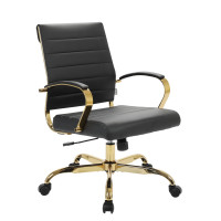 LeisureMod BOG19BLL Benmar Leather Office Chair With Gold Frame