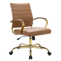 LeisureMod BOG19BRL Benmar Home Leather Office Chair With Gold Frame