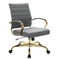 LeisureMod BOG19GRL Benmar Home Leather Office Chair With Gold Frame