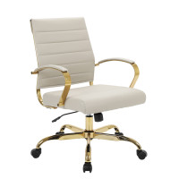LeisureMod BOG19TL Benmar Home Leather Office Chair With Gold Frame