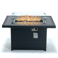 LeisureMod CFW44G-BL Mace Wicker Patio Modern Black Propane Fire Pit Table