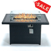 LeisureMod CFW44G-BL Mace Wicker Patio Modern Black Propane Fire Pit Table