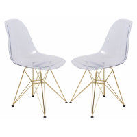 LeisureMod CR19CLG2 Cresco Molded Eiffel Side Chair with Gold Base, Set of 2