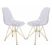 LeisureMod CR19CLG2 Cresco Molded Eiffel Side Chair with Gold Base, Set of 2