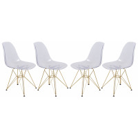 LeisureMod CR19CLG4 Cresco Molded Eiffel Side Chair with Gold Base, Set of 4