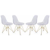 LeisureMod CR19CLG4 Cresco Molded Eiffel Side Chair with Gold Base, Set of 4