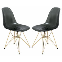 LeisureMod CR19TBLG2 Cresco Molded Eiffel Side Chair with Gold Base, Set of 2