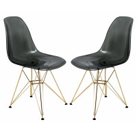 LeisureMod CR19TBLG2 Cresco Molded Eiffel Side Chair with Gold Base, Set of 2