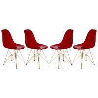 LeisureMod CR19TRG4 Cresco Molded Eiffel Side Chair with Gold Base, Set of 4