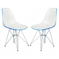 LeisureMod CR19WBU2 Cresco Molded 2-Tone Eiffel Side Chair, Set of 2