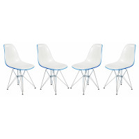 LeisureMod CR19WBU4 Cresco Molded 2-Tone Eiffel Side Chair, Set of 4