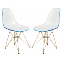 LeisureMod CR19WBUG2 Cresco Molded 2-Tone Eiffel Side Chair with Gold Base, Set of 2