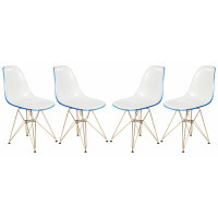 LeisureMod CR19WBUG4 Cresco Molded 2-Tone Eiffel Side Chair with Gold Base, Set of 4
