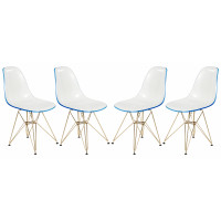 LeisureMod CR19WBUG4 Cresco Molded 2-Tone Eiffel Side Chair with Gold Base, Set of 4