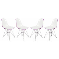 LeisureMod CR19WPR4 Cresco Molded 2-Tone Eiffel Side Chair, Set of 4