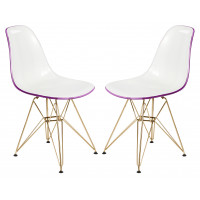 LeisureMod CR19WPRG2 Cresco Molded 2-Tone Eiffel Side Chair with Gold Base, Set of 2