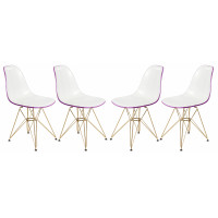 LeisureMod CR19WPRG4 Cresco Molded 2-Tone Eiffel Side Chair with Gold Base, Set of 4