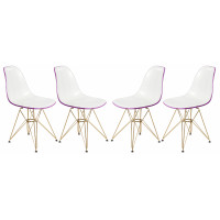 LeisureMod CR19WPRG4 Cresco Molded 2-Tone Eiffel Side Chair with Gold Base, Set of 4