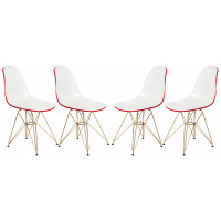 LeisureMod CR19WRG4 Cresco Molded 2-Tone Eiffel Side Chair with Gold Base, Set of 4