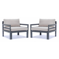 LeisureMod CSAR30BG2 Chelsea Outdoor Patio Black Aluminum Armchairs With Cushions Set Of 2