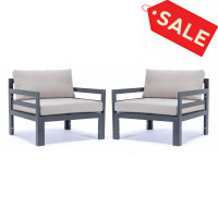 LeisureMod CSAR30BG2 Chelsea Outdoor Patio Black Aluminum Armchairs With Cushions Set Of 2