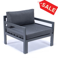 LeisureMod CSAR30BL2 Chelsea Outdoor Patio Black Aluminum Armchairs With Cushions Set Of 2