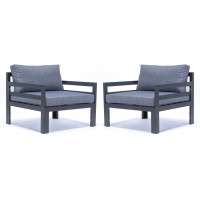 LeisureMod CSAR30BU2 Chelsea Outdoor Patio Black Aluminum Armchairs With Cushions Set Of 2