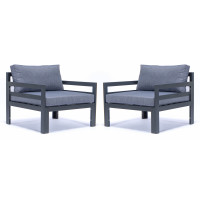 LeisureMod CSAR30BU2 Chelsea Outdoor Patio Black Aluminum Armchairs With Cushions Set Of 2