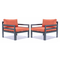 LeisureMod CSAR30OR2 Chelsea Outdoor Patio Black Aluminum Armchairs With Cushions Set Of 2