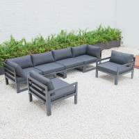 LeisureMod CSARBL-6BL Chelsea 6-Piece Patio Armchair Sectional Black Aluminum With Cushions