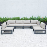 LeisureMod CSBL-6BG Chelsea 6-Piece Patio Sectional Black Aluminum With Cushions