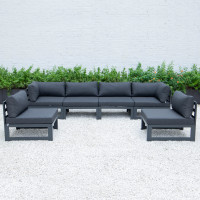 LeisureMod CSBL-6BL Chelsea 6-Piece Patio Sectional Black Aluminum With Cushions