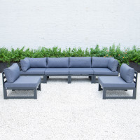 LeisureMod CSBL-6LBU Chelsea 6-Piece Patio Sectional Black Aluminum With Cushions