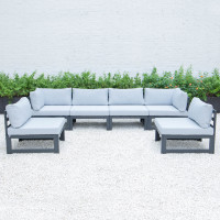 LeisureMod CSBL-6LGR Chelsea 6-Piece Patio Sectional Black Aluminum With Cushions