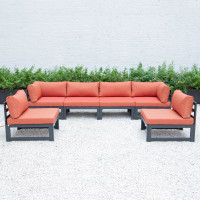 LeisureMod CSBL-6OR Chelsea 6-Piece Patio Sectional Black Aluminum With Cushions