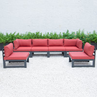 LeisureMod CSBL-6R Chelsea 6-Piece Patio Sectional Black Aluminum With Cushions