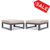 LeisureMod CSO30BG2 Chelsea Outdoor Patio Black Aluminum Ottomans With Cushions Set Of 2