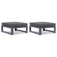 LeisureMod CSO30BL2 Chelsea Outdoor Patio Black Aluminum Ottomans With Cushions Set Of 2