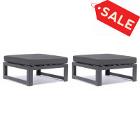 LeisureMod CSO30BL2 Chelsea Outdoor Patio Black Aluminum Ottomans With Cushions Set Of 2