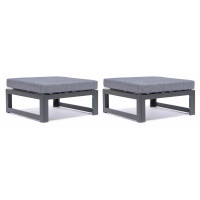 LeisureMod CSO30BU2 Chelsea Outdoor Patio Black Aluminum Ottomans With Cushions Set Of 2