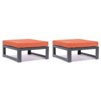 LeisureMod CSO30OR2 Chelsea Outdoor Patio Black Aluminum Ottomans With Cushions Set Of 2