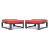 LeisureMod CSO30R2 Chelsea Outdoor Patio Black Aluminum Ottomans With Cushions Set Of 2