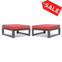LeisureMod CSO30R2 Chelsea Outdoor Patio Black Aluminum Ottomans With Cushions Set Of 2